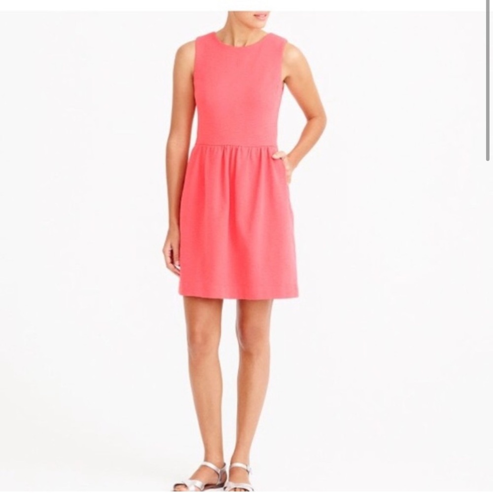 JCrew Sleeveless Gathered Waist Coral Orange Red Pocket Mini Dress size 8